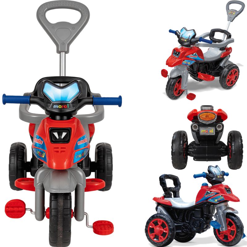 Moto Trail Infantil 2 em 1 Maral com Pedal e Empurrador Vermelha